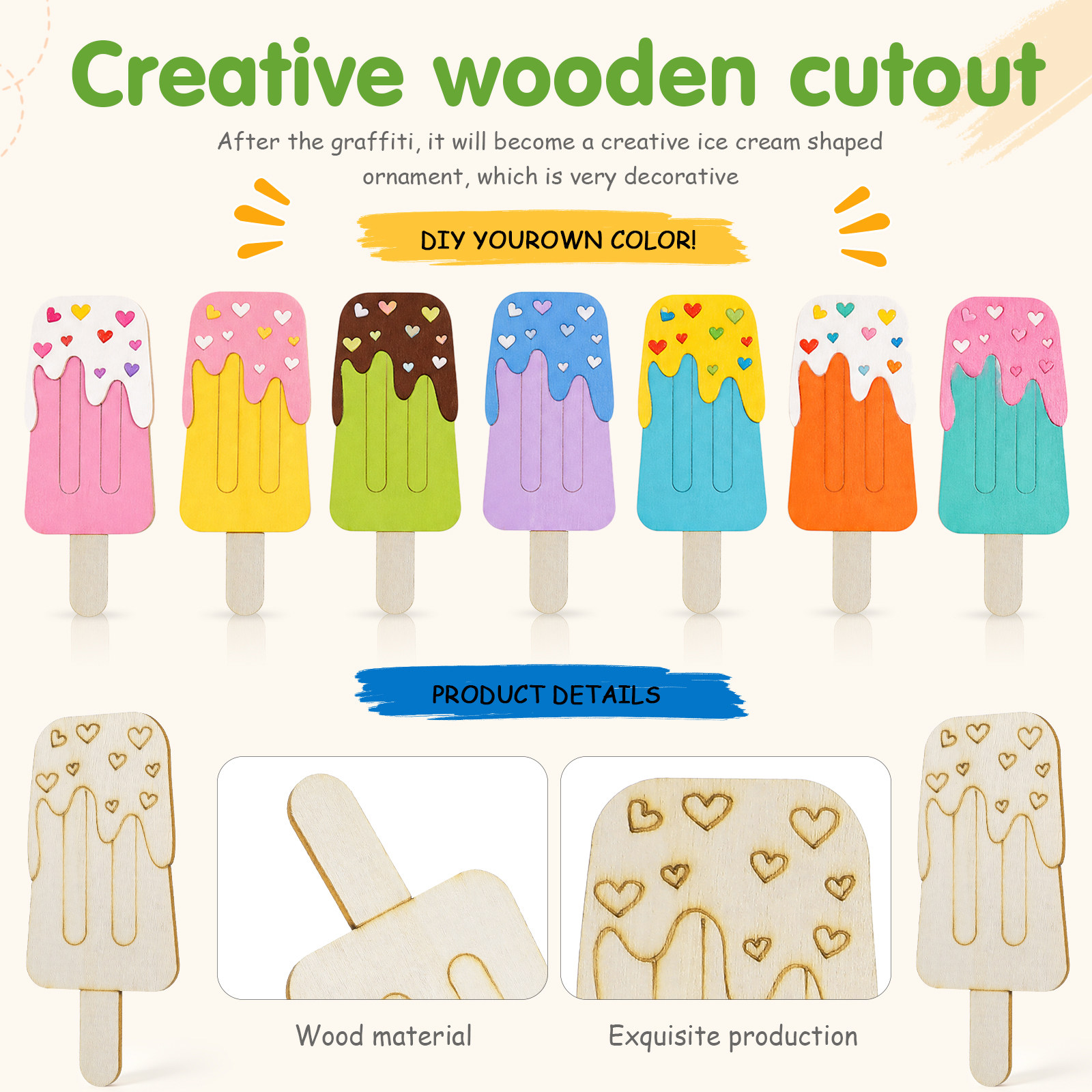 30 piezas de cortes de madera  - Art Craft Ice Cream reseña y precio